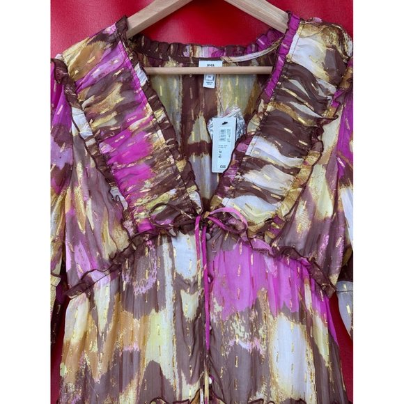 River Island Garden Party Gold Shimmer Pailettes Lined Midi Dress Size US 10 NWT - Picture 9 of 16